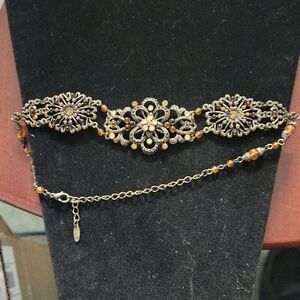 Gold and Brown Filigree Choker Necklace